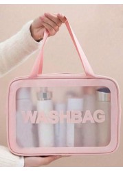 3 1pc Large Capacity Waterproof Toiletry Bag Double Layer Makeup Organizer Bag Multi Functional Travel Storage Pouch Cosmetic Brush Holder Suitable For Cosmetics Makeup Tools Skincare Products Eyebrow