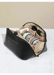 1pc PU Leather Waterproof Makeup Bag Cosmetic Organizer Portable Toiletry Bag Waterproof PU Skincare Pouch Large Capacity Double Layer Makeup Bag Makeup Organizer