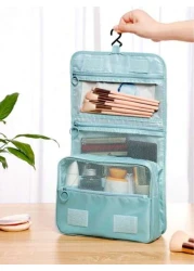 1pc Travel Makeup Bag Hanging Toiletry Bag Makeup Brush Holder Multi Functional Handbag Organizer Cosmetic Bag PVC Pouch Perfume Storage Box Makeup Organizer Essential For Summer Vacation Beach Bag Po