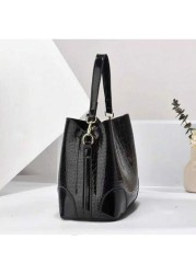 1 Pc Stone Texture Handbag 2024 New High End Glossy PU Bucket Bag With Multiple Compartments Large Capacity Suitable For Daily Commute Shoulder Carry