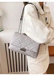 CONTAINEVERY Lightweight Business Casual Fashionable Minimalist Quilted Flap Chain Square Bag Soft Leather Chain Crossbody bag For Teen Girls Women College Students Rookies White collar Workers Perfec