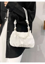 Argyle Princess Faux Pearl Rhinestone Pearl Chain Decor Minimalist Pearls Decor Ruched Bag For Party Wedding Prom And Dinner Lipsticks Women s Pearl BagMinimalist Fashion