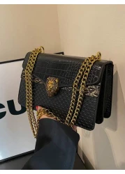 حقيبة كتف/متقاطعة للنساء مربعة صغيرة بسلسلة طراز رجعي بطبعة التمساح ، حقيبة عصرية متعددة الاستخدامات (23*15*9 سم)