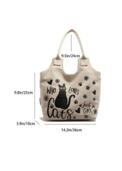 حقيبة نسائية جديدة عصرية كاجوال للذراع ، حقيبة يد كبيرة السعة ، طبعات قطط ، حقيبة كتف نسائية ، مصنوعة من قماش