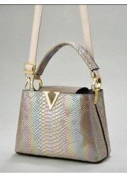 Ladies Luxury Snake Patterned Handbag Stylish Layered Design Paired With Gold Hardware Multifunctional Shoulder Bag And Crossbody Bag PU Material Elegant Daily Use Daily Shoulder Bag Snake Patterned B