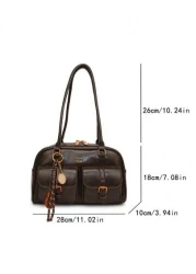 موديل كلاسيكي أنيق, جلد صناعي بنمط لوحي مقاوم للماء, بتصميم ديكوري بأنماط الحروف, متعدد الجيوب, حقيبة ظهر, حقيب