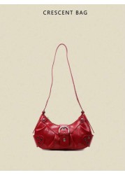 Niche Design Casual Versatile Minimalist Fashion PU Texture Shoulder Crossbody Handheld Crescent Bag