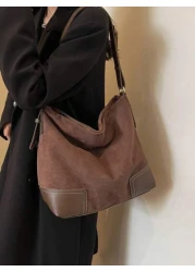 Fashion Casual Versatile Retro Solid Color Women Shoulder Bag