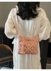 Handwoven Small Crossbody Bag For Women New Woven Shoulder Bag Niche Beach Casual Versatile Square Small Envelope Bag Fashion Crossbody Bag For Holiday Beach