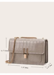 Women s Fashionable Crocodileodile Patterned Flapover Chain Shoulder And Crossbody Bag