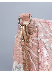 Sequin Embroidery Chain Shoulder Bag Classic Design Embroidery Floral Semicircle Crossbody Bag Women s Fashion Color Contrast Sequin Stitching Zipper Dinner Bag Preferred Bag Type Multi Purpose Bag Ca