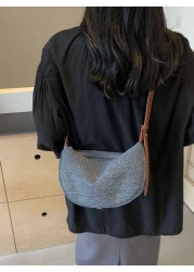 Light Blue Denim Rhinestone Decor Underarm Women Shoulder Bag Fashionable Versatile For Work Dating Casual Spring Summer