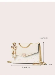 Ladies Flip Cover Shoulder Bag With Metal Chain Strap Decoration Clasp