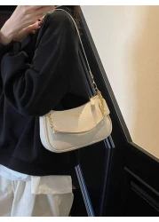 حقيبة كتف نسائية جديدة أنيقة، لون سادة من البولي يوريثان، مزودة بمقبض من السلسلة المعدنية