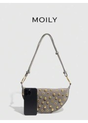 Street Punk Rivet Adjustable Shoulder Women s Crossbody Saddle Bag