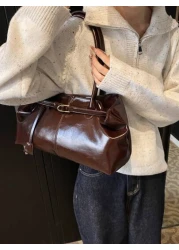 حقيبة يد نسائية سعة كبيرة من الجلد الصناعي قطعة واحدة، حقيبة كتف للبنات ، طراز كلاسيكي بسيط عصري ، حقيبة مناسب