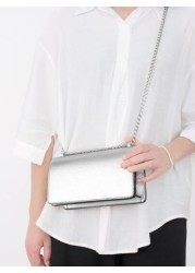 Lightweight Business Casual Metallic Minimalist Chain Flap Square Bag For Teen Girls Women College Students Rookies White Collar Workers Perfect For Office College Work Business Commute Outdoors Trave