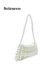 Pearl Handled Large Tote Bag With Bead Detail Shoulder Bag Or Underarm Bag