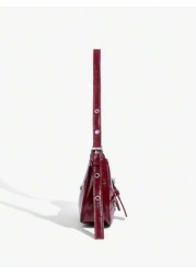 SHEIN ICON 1pc Rivet Decorated Punk Style Buckle Closure Y2K Fashion Women s Shoulder Bag Adjustable Strap For Teenagers Fashionable Burgundy Bag Valentines