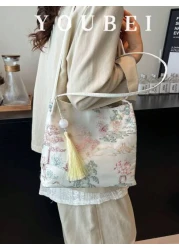 Bohemian Embroidered Women s Handbag Large Capacity Shoulder Bag Chinese Style Large Capacity Canvas Storage With Landscape Retro Pattern Multi Functional Commuter Bag Essential For Daily Work Travel