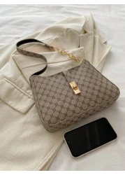 1pc Zipper Decorated With Metal Lock Floral Pattern Fashionable Versatile Casual Shoulder Bag Suitable For Women Daily Use