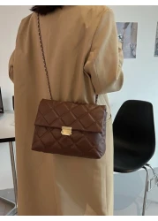 Waterproof Lightweight Business Casual Geometric Quilted Flap Chain Square Bag Vintage For Teen Girls Women College Students Rookies White collar Workers Perfect for Office College Work Business Commu