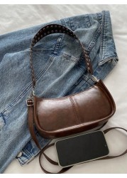 Fashionable Retro Rectangular Handbag Women s Rivet Decor Underarm Tote Bag Classic Zipper Shoulder Bag