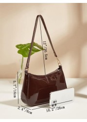 Artificial Patent Leather Minimalist Hobo Bag Perfect For Music Festival