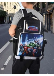 Marvel Graphic Print Oxford Cloth Backpack Minimalist Letter Design Large Capacity Laptop Bag Travel Bag Adjustable Shoulder Strap Multiple Compartments Suitable For Students Summer