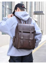 14 7inch Laptop Backpack Large Capacity Rucksack For School Teenagers Boys Men PU Leather Backpacks Male Schoolbag With Zippers High Quality