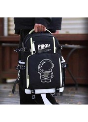 Luminous Cartoon Astronaut Backpack Minimalist Lightweight Oxford Cloth Large Capacity Computer Bag Adjustable Travel Campus Backpack All Webbing Randomly Printed Anime School Supplies