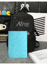 Men s Black Graphic Print Flap Large Capacity Travel Backpack Middle School Student Campus Bag Boys Rucksack