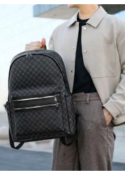 Large Capacity Printed Retro Backpack Unisex Fashion PU Leather Business Laptop College School Bag