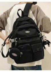 Solid Color Large Capacity Top Single Hand Strap With Zipper Nylon University Fashion Backpack Suitable For Students To Go To School To Buy And Give Away The Small Pendant In The Picture Fall Travel W