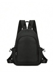 1pc Men s Functional Backpack With Double Shoulder Straps Black Solid Color Made Of Polyester Fiber Simple Fashionable Creative With Zipper Suitable For School Travel Thanksgiving Purse Holiday Comput