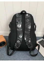 1pc Unisex Nylon Space Boy Printed Backpack With Letter Print Zip Closure Fashionable Casual Shoulder Bag For School