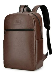 Vintage 15 6 Inch Laptop Backpack For Men Leather Look Slim Computer Bag Casual Travel Rucksack In Brown And Black