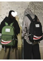 Street Fashion New Backpack Creative Large Shark Design Korean Style For High School College Students Casual Rucksack All Straps And Prints Letters Are Random School Backpack