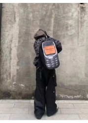 Novelty Retro Old School Shoulder Bag text Me If You Want Me Cellphone Funny Telephone Shaped Large Capacity PU Leather Rucksacks Technology Fan Toy Supplies Backpack School Backpack Students Book Bag