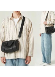 حقيبة رجالية أمريكية أنيقة صغيرة على الكتف، حقيبة بوسطن ذات طبعة هندسية على جلد PU كلاسيكي أسطواني، أسلوب شارع