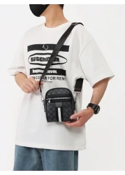 Mobile Phone Crossbody Sling Bag Faux Leather Small Square Shoulder Bag Men s Bag Fit Street College Father s Day Gift Travelling Adult Birthday Gift Freshman Tote Bag Rider Bag Gym Bag Checkered Plai