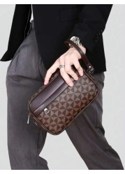 حقيبة كتف رجالية للعمل، حقيبة جلدية عالية الجودة للحمل عبر الجسم، حقيبة يد صغيرة مربعة أنيقة متعددة الطبقات،