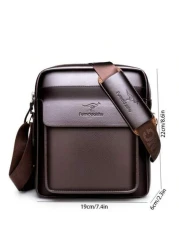 حقيبة رسول من الجلد اللامع للرجال، مناسبة للأعمال والسفر، حقيبة كروسبودي من الجلد الصناعي الأسود موضة الرجال