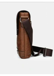 حقيبة كروس بودي رجالية لجميع المواسم من جلد PU الناعم باللون البني، مناسبة للتسوق والعمل، حقيبة كروس بودي، حقي