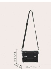 Solid Mold PU Leather Handbag With Rivet Decor Casual Men Crossbody Shoulder Bag Fashion Square Flap Design Messenger Bag Gift For Boyfriend Father Valentine Business Trip Travel