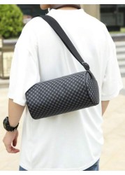 Fashionable PU Checkerboard Print Bucket Bag Unisex Portable Shoulder Messenger Bag Suitable For Work Shopping Travel Father s Day Gift Party Etc
