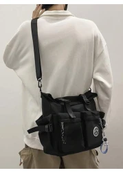 High School Students University Freshman Multifunctional Sling Bag Shoulder Bag Casual Bag Men Buckle Decor Crossbody Bag With Bag Charm Handbag Schoolbag For Travel College Minimalist Christmas Men B