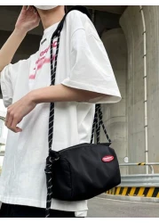 حقيبة كاجوال رجالية للكتف مائلة، من النايلون الأخضر، قابلة للتعديل، بطراز شوارع، بدون طباعة، يمكن غسلها بالي