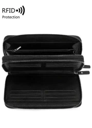 محفظة رجالية مانعة للقراءة لأجهزة RFD ذات لون أحادي بسيط مع معصم، حقيبة يد مصنوعة من جلد صناعي عصري مفرغة ذات طب