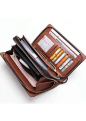 Leather Men s Clutch Wallet Men s Business Password Lock Wallet Anti Theft Clutch Wallet With Phone Stand Handle Bag Travel Bag Coffee Color